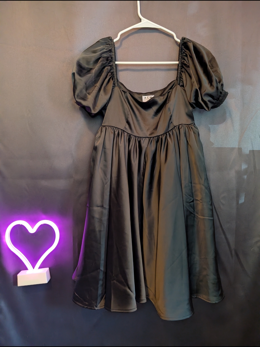 Black Puff-Sleeve Mini Dress Layered Fairy Princess Goth Whimsical Ren Fair